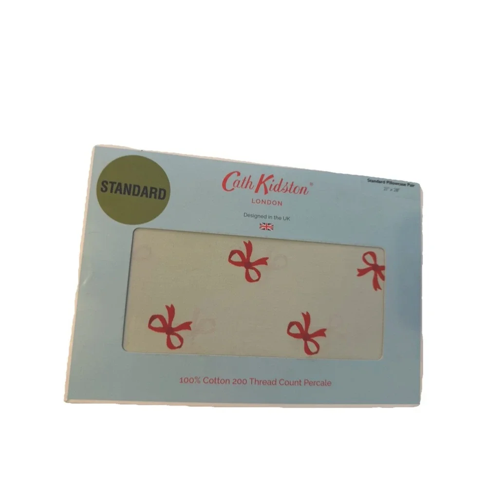 Cath Kidston New London Bow Ruby Sage Standard Pillowcase Pair 21x28